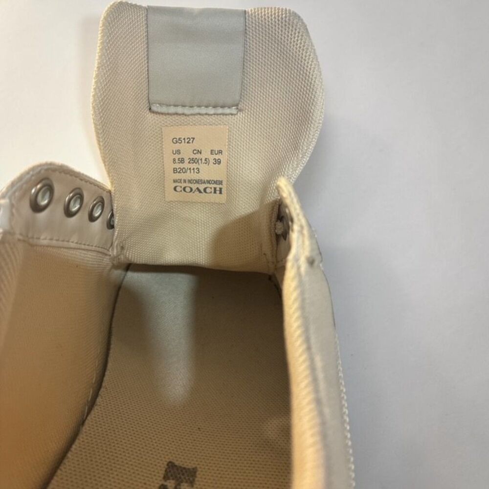 Coach Clip Low Top Sneakers Cream Pink Script Logo Canvas Leather Size 8.5B - Picture 3 of 4